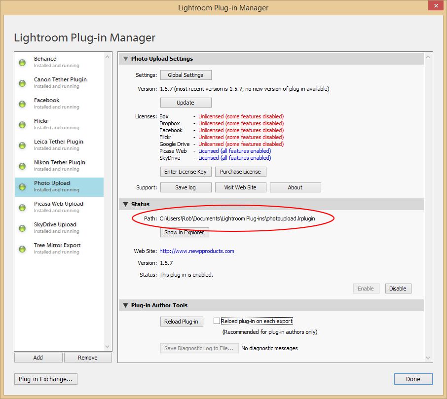 Support - Plug-in Manager - Install folder
